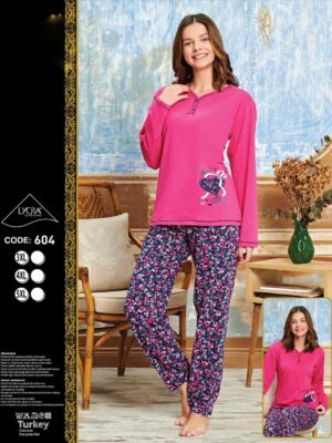 Pijamale dame calitate premium, bluza uni si pantaloni lungi , culoare ROZ INCHIS , MARIMI MARI  cod produs PFB4786