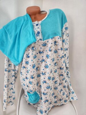 Pijamale dame din bumbac 100%  BLUZA  ALBASTRU DESCHIS cu imprimeu floricele si pantalon LUNG   Cod PRODUS PFB 4759