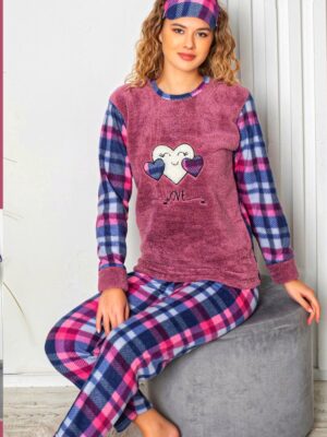 Pijamale  pentru dame,  GROASE COCOLINO- BLUZA VISINIU cu imprimeu  si pantalon  LUNG ,  Cod produs PFRM121