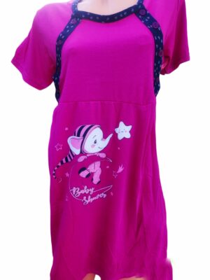 Camasa de noapte din bumbac 100% pentru gravide,  cu imprimeu  ELEFANTEL, culoare  MOV cu nasturi negri Cod Produs :  CG282