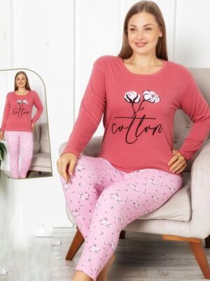 Pijamale  pentru dame, MARIMI MARI GROASE- BLUZA  cu imprimeu si pantalon  LUNG ,  Cod produs- PFRM 513