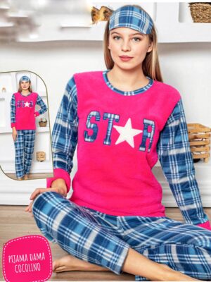 Pijamale  pentru dame,  GROASE  POLAR, COCOLINO- BLUZA ROZ cu imprimeu si pantalon  LUNG ,  Cod produs – PFR 502