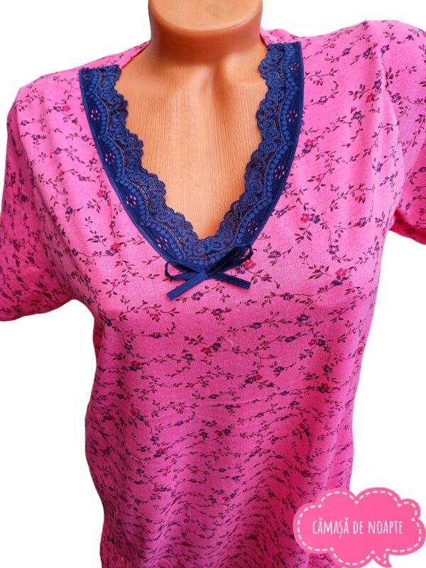 Camasa de noapte ,din bumbac 100% , culoare ROZ TICLAM cu FLORI Cod Produs :  CN737
