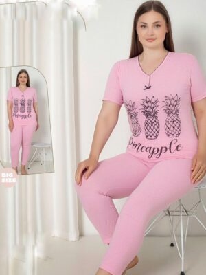 Pijama  pentru dame, calitate superioară,  tricou ROZ CU BULINE ALBE ,cu imprimeu  SI pantalon LUNG,  Cod PFRV1012