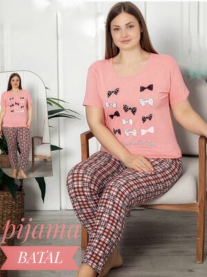 Pijama  pentru dame,   tricou PORTOCALIU DESCHIS  ,cu imprimeu  FUNDITE SI pantalon LUNG,  Cod PFRV1014