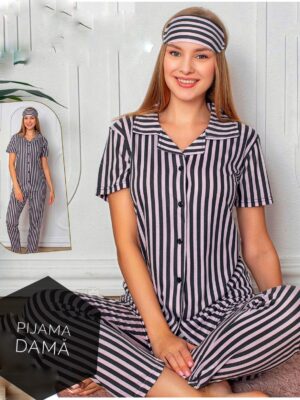 Pijama dama , calitate superioara,  tricou cu imprimeu dungi si pantalon LUNG ,  Cod PFRV1039