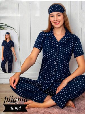 Pijama dama , calitate superioara, tricou cu imprimeu bulinute si pantalon LUNG , Cod PFRV1037