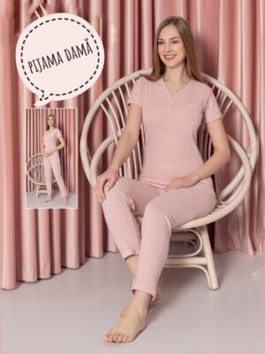 Pijama dama ,   tricou ROZ DESCHIS si pantalon LUNG ,  Cod PFRV1044 CROI SLIM