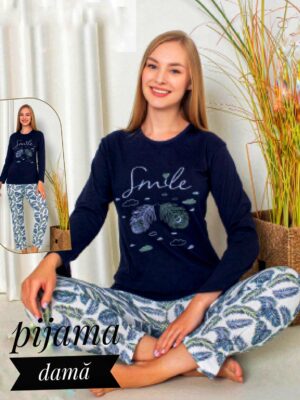 Pijama pentru dame, BLUZA ALBASTRU  cu imprimeu  si pantalon  LUNG ,  Cod produs PFR  1068