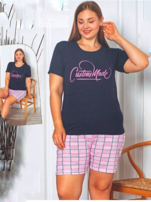 Pijama pentru dame,  TRICOU  cu imprimeu  , pantalon scurt, CULOARE NEGRU Cod PFRV1077