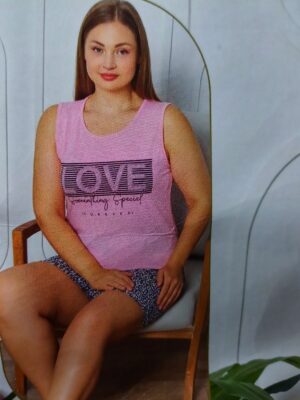 Pijama pentru dame,  MAIEU  cu imprimeu , pantalon scurt- CULOARE ROZ-  Cod Produs – PFRV10729