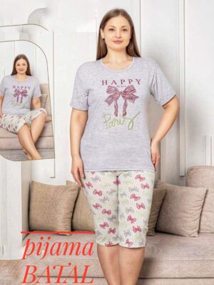 Pijama pentru dame,  TRICOU  cu imprimeu FUNDIȚE,  pantalon TREISFERT  Cod PFRV810