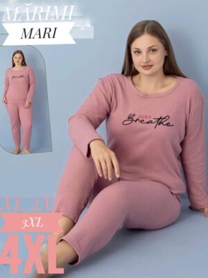 Pijamale din molton pentru dame, MĂRIMI MARI- GROASE- BLUZA cu imprimeu scris si pantalon LUNG , Cod produs- PFRM 360