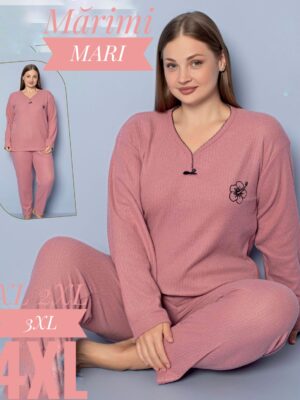 Pijamale din molton pentru dame, MĂRIMI MARI- GROASE- BLUZA cu imprimeu FLOARE si pantalon LUNG , Cod produs- PFRM 361