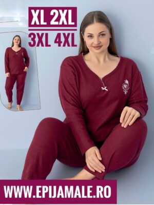 Pijamale din molton pentru dame, MĂRIMI MARI- GROASE- BLUZA cu imprimeu si pantalon LUNG , Cod produs- PFRM 900