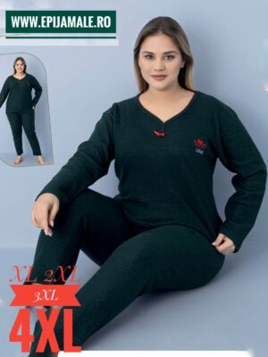 Pijamale din molton pentru dame, MĂRIMI MARI- GROASE- BLUZA cu imprimeu si pantalon LUNG , Cod produs- PFRM 902