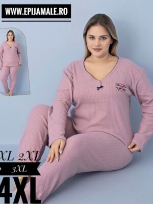 Pijamale din molton pentru dame, MĂRIMI MARI- GROASE- BLUZA cu imprimeu si pantalon LUNG , Cod produs- PFRM 903