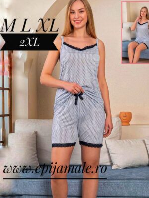 Pijama damǎ ,maieu cu IMPRIMEU BULINUȚE si pantalon scurt,  Cod PFRV967